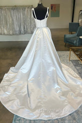White Sweetheart Bow-Strap A-Line Long Modest Wedding Dress